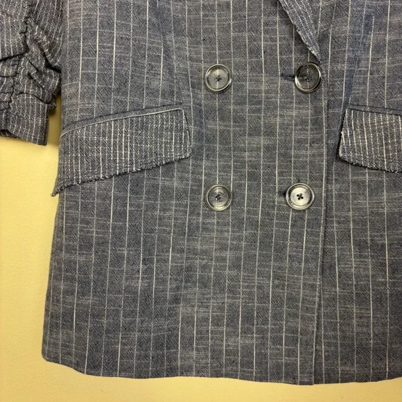 RAMY BROOK Womens Lilianna Double Breasted Striped‎ Blazer Size 0 Pinstripe Blue
